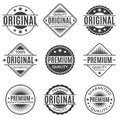 Original and Premium quality stamp or seal set. Guarantee label, emblem or badge collection. Vector illustration.